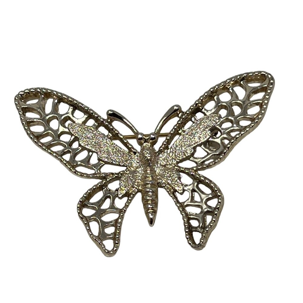 Vintage Sarah Coventry Gold Tone Butterfly‎ Brooch Lapel Estate Pin